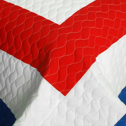 [Sun's Passion] Vermicelli-Quilted Patchwork Geometric Quilt Set Full/Queen