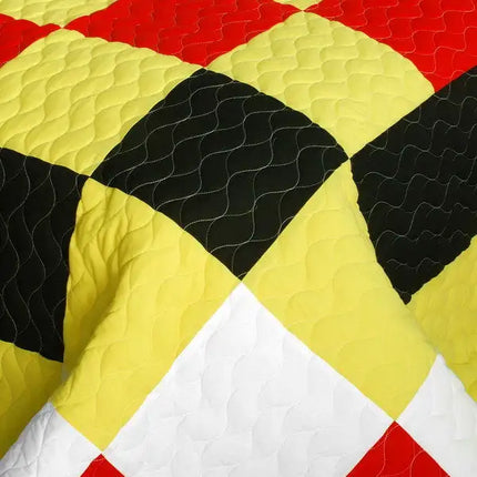 [Rattlebush] Vermicelli-Quilted Patchwork Plaid Quilt Set Full/Queen