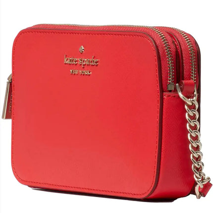 NEW Kate Spade Digital Red Staci Nouveau Bloom Double Zip Small Leather Camera Crossbody Bag