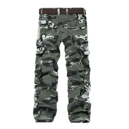 Men's Casual Cargo Pants Multi-Pocket Thick Washed Camouflage Military Work Trousers