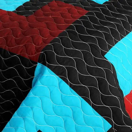 [Mysterious Nocturne] 3PC Vermicelli-Quilted Patchwork Quilt Set (Full/Queen Size)