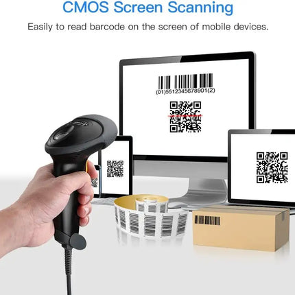 Handheld USB 2D Barcode Scanner QR PDF417 Data Matrix 1D Bar Code Scanner Wired Barcode Reader with USB Cable for Mobile Payment, Convenience Store, Supermarket, Warehouse