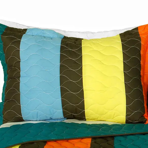 [Time Chain] 3PC Vermicelli-Quilted Patchwork Quilt Set (Full/Queen Size)