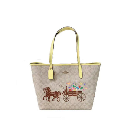 NEW Coach Beige City Tote Monogram Signature Canvas Tote Shoulder Bag