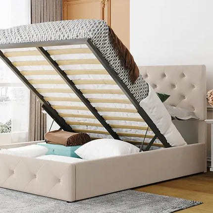 Full size Upholstered Platform bed with a Hydraulic Storage System