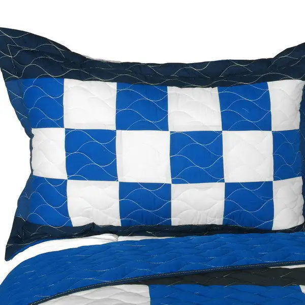 [Anything is Possible] Vermicelli-Quilted Patchwork Plaid Quilt Set Full/Queen