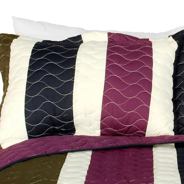 [Seak Love] 3PC Vermicelli-Quilted Patchwork Quilt Set (Full/Queen Size)