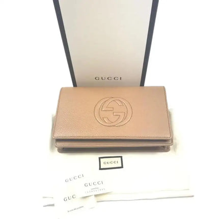 NEW Gucci Camelia Beige Soho Disco Leather Wallet on Chain Crossbody Shoulder Bag