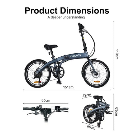 20 inch folding electric bicycle, classic black / grey blue, Shimano accessories, electric bicycles for adults