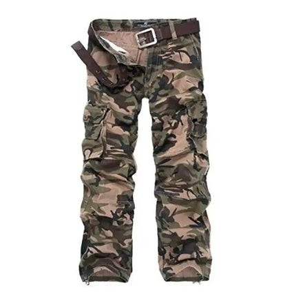 Men's Casual Cargo Pants Multi-Pocket Thick Washed Camouflage Military Work Trousers