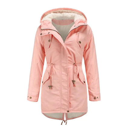 Women Fleece Coat Drawstring Hooded Cotton Jacket