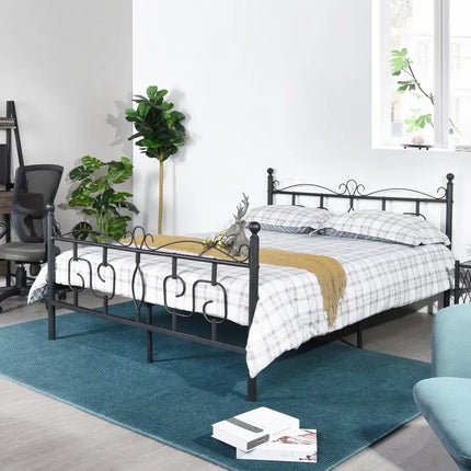 Metal Bed Frame Full Size with Headboard and Footboard Single Platform Mattress Base,Metal Tube(Full size, black) No Box Spring Needed