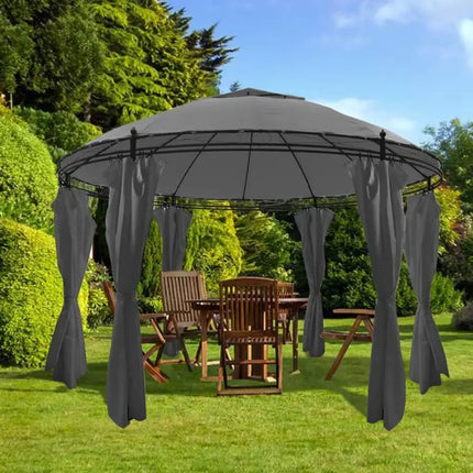 Gazebo with Curtains Round 137.8"x106.3" Anthracite (US only)