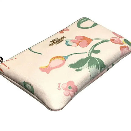NEW Coach White Large Corner Zip Dreamy Land Floral Print Canvas Wristlet Clutch Bag