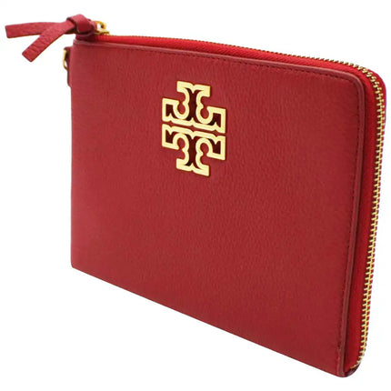 NEW Tory Burch Red Redstone Britten Large Zip Leather Pouch Clutch Bag
