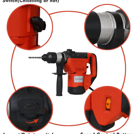 Rotary Hammer 1100W 1-1/2" SDS Plus Rotary Hammer Drill 3 Functions