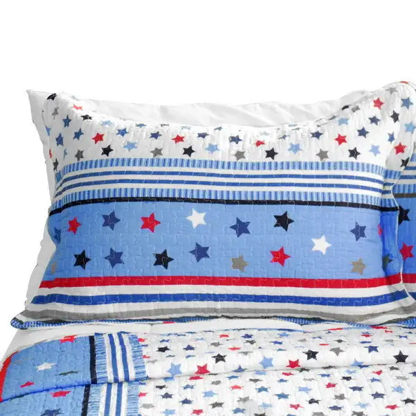 [Multicolor Star] 3PC Cotton Vermicelli-Quilted Printed Quilt Set (Full/Queen Size)