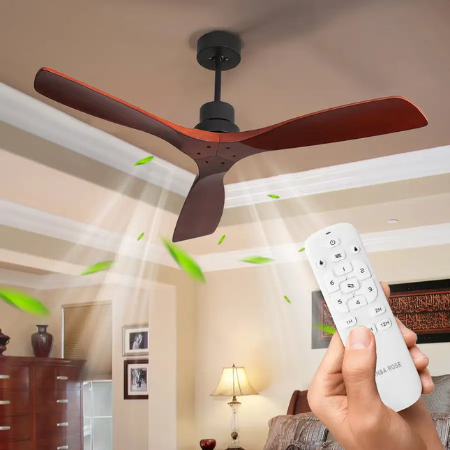 Ceiling Fans; 52" Ceiling Fans with Remote Control; 6 Speeds; Timer; 3 Solid-Wood Blade; Noiseless Reversible Dc Motor For Indoor Outdoor Living room; Matte Black