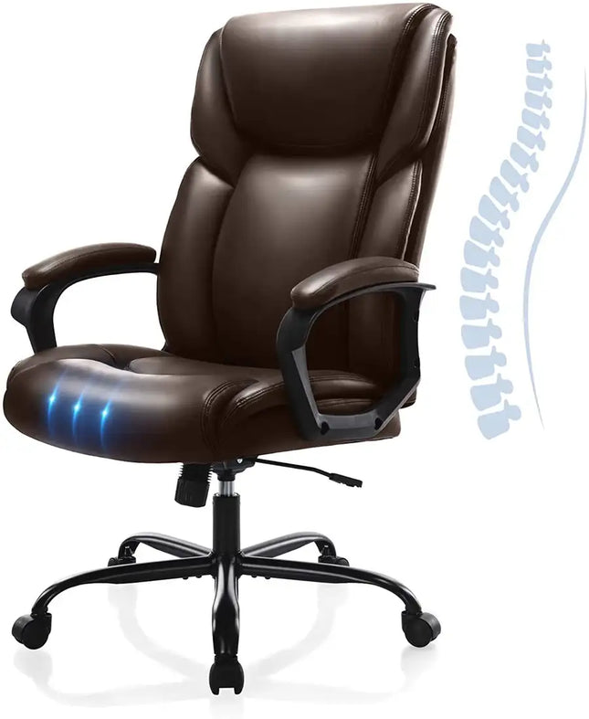 DR Statesville Silla de oficina reclinable grande y alta de cuero con base de metal, respaldo alto, silla de escritorio ejecutiva para computadora con soporte lumbar ajustable, sistema de bloqueo reclinable y reposapiés