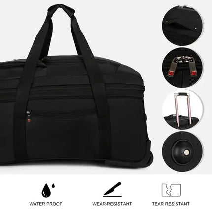 Bolsa de lona impermeable expandible con ruedas equipaje de mano maleta de mano unisex negro