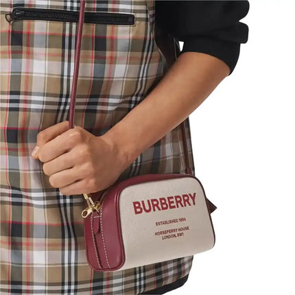 NEW Burberry White Horseferry Printed Logo Canvas Crossbody Shoulder Bag