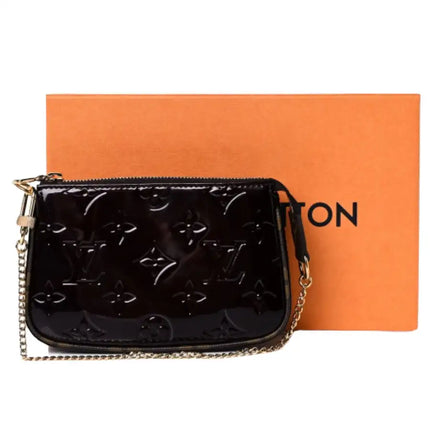 NEW Louis Vuitton Amarante Red LV Monogram Vernis Patent Leather Mini Pochette Accessories Clutch Bag