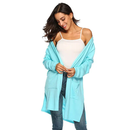 Womens Cardigan Sweater Basic Open Front Knit Top W/Pockets