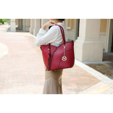 MKF Collection Imogene Two tone Whip Stitches Vegan Leather Women Shoulder bag with Wallet by Mia K