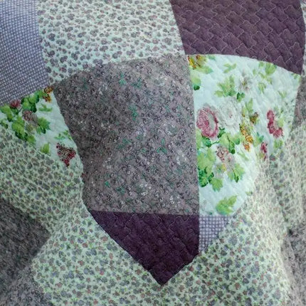 [Purple Memory] Cotton 3PC Vermicelli-Quilted Printed Quilt Set (Full/Queen Size)
