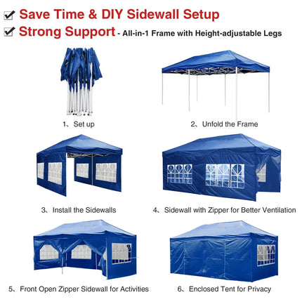 10X20ft EZ Pop Up Canopy Folding Gazebo/Navy - Vickie Lynn's