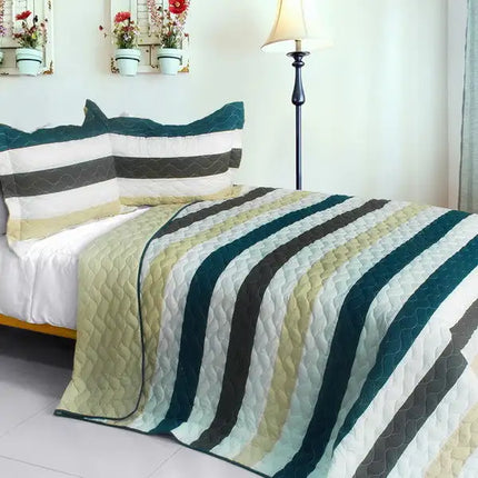 [Stella Wish] 3PC Vermicelli-Quilted Patchwork Quilt Set (Full/Queen Size)