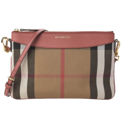 NEW Burberry Brown Derby Peyton House Check Coated Canvas Clutch Crossbody Bag