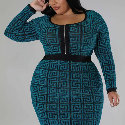 Woman Plus Size Women's Stretch Geometric Tunic Dress