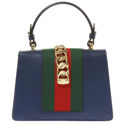 NEW Gucci Blue Sylvie Top Handle Leather Crossbody Shoulder Bag
