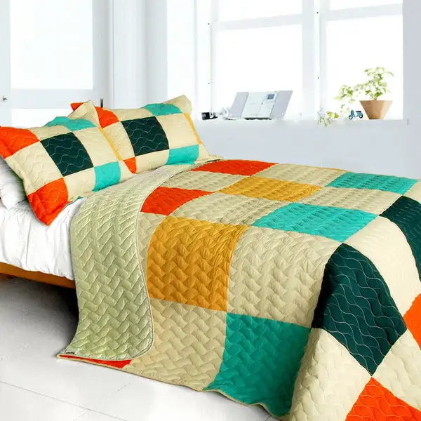 [Dream Catcher] 3PC Vermicelli-Quilted Patchwork Quilt Set (Full/Queen Size)