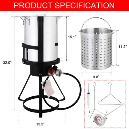 13*32in Iron Aluminum Black Round Tripod Stove Rack Silver Fryer Gas Fryer - Vickie Lynn's