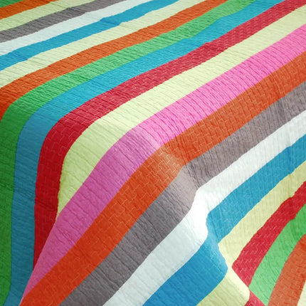 [Rainbow River] 3PC Cotton Vermicelli-Quilted Printed Quilt Set (Full/Queen Size)