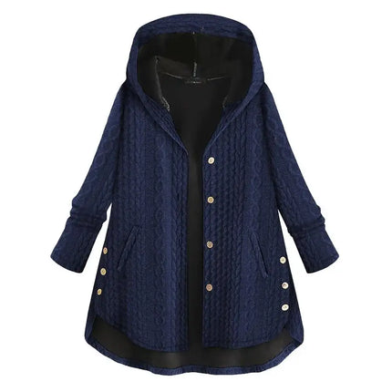 Hooded Breasted Irregular Sweater Jacket