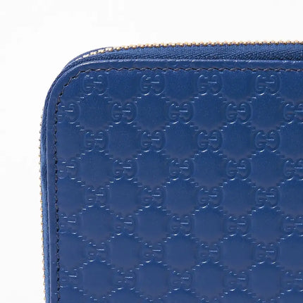 NEW Gucci Blue Micro GG Guccissima Leather Zip Around Wallet Clutch Bag