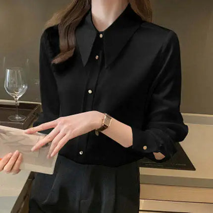 Korean Silk Women Shirts Satin Blouses Women Long Sleeve Shirts Tops