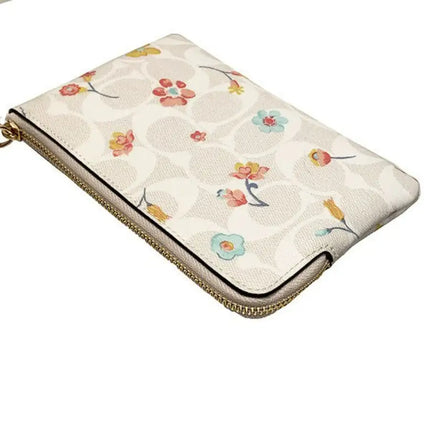 NEW Coach White Corner Zip Mystical Floral Print Monogram Signature Canvas Wristlet Clutch Bag