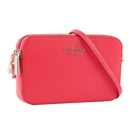 NEW Kate Spade Digital Red Staci Nouveau Bloom Double Zip Small Leather Camera Crossbody Bag