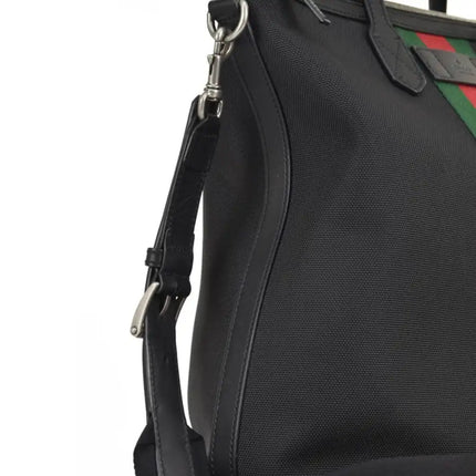 NEW Gucci Black Web Stripe Canvas Tote Crossbody Bag