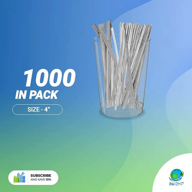 1000 Pack of Glossy Silver Twist Ties 4" Bag Ties Metalic Foil Twist Ties for Cellophane Party Bags; Foil Coated Ties; Bendable Multi-Function Strong Wire Ties for Tying