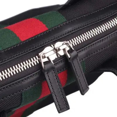 NEW Gucci Black Web Stripe Top Handle Canvas Tote Shoulder Bag