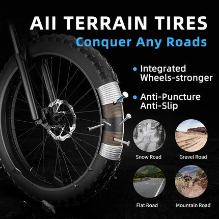 Ebike for Adults 26'' Fat Tire Detachable Lithium Battery 48V 10Ah,21MPH Dual Shock Absorber Shimano 7 Speed