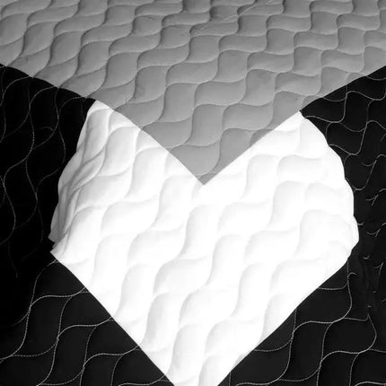 [Sand Timer] 3PC Vermicelli-Quilted Patchwork Quilt Set (Full/Queen Size)