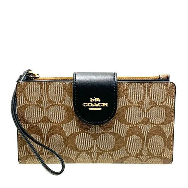 NEW Coach Brown Tech Phone Wallet Monogram Signature Canvas Wallet Clutch Bag