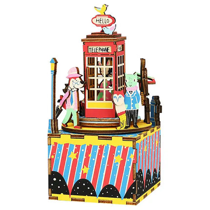 Robotime New Arrival DIY 3D Kitty Ballet Wooden Puzzle Game Assembly Moveable Music Box Toy Gift for Children Kids Adult AM