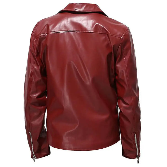 Chaqueta de cuero de motocicleta con solapa informal todo fósforo de PU de otoño para hombre